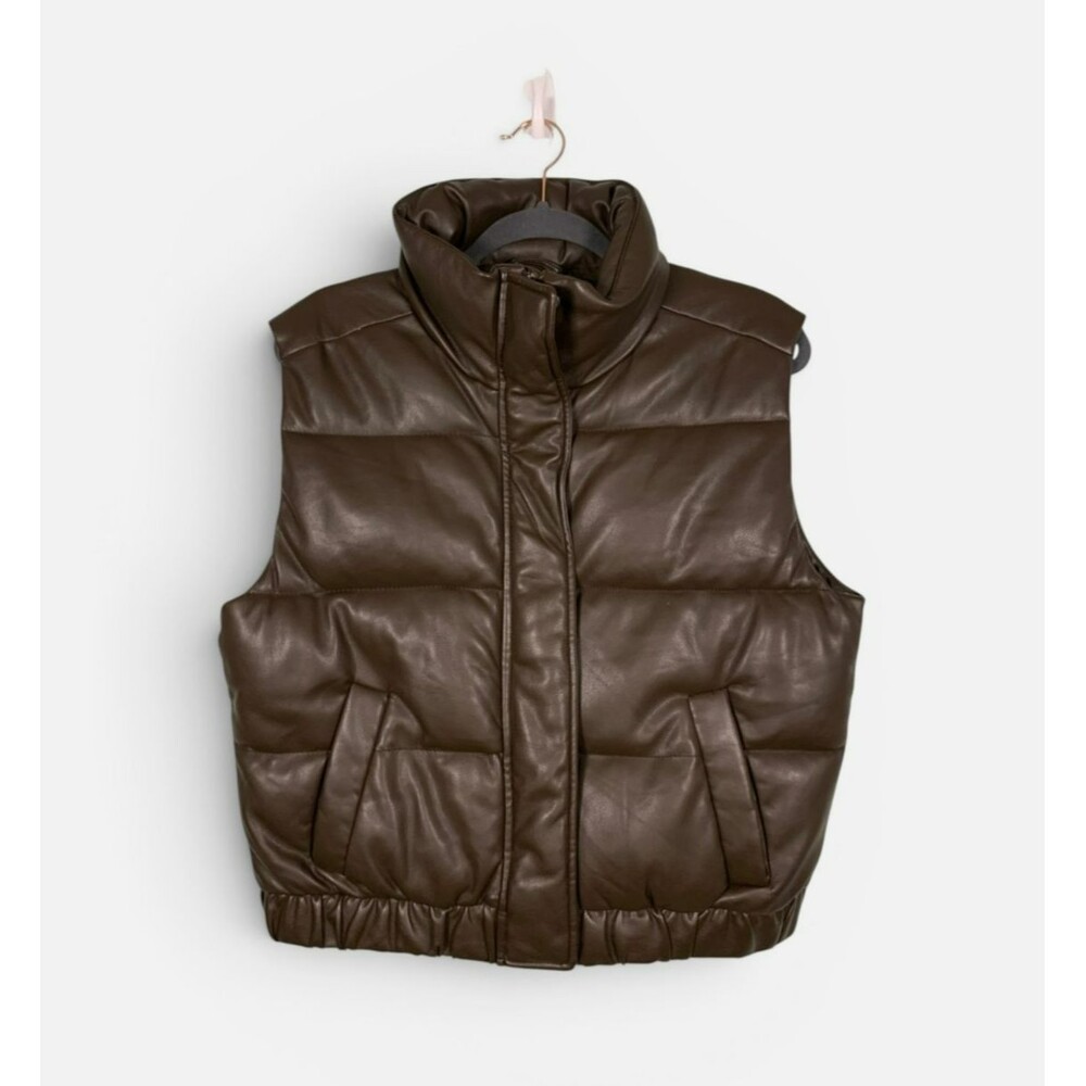 Abercrombie & Fitch Ultra Collection Vegan Leather Puffer Vest Brown Medium Zip